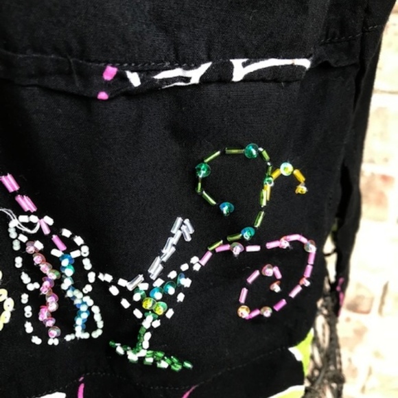 Mango Bay Beaded Black Blouse Cocktails Cruise - Picture 3 of 8